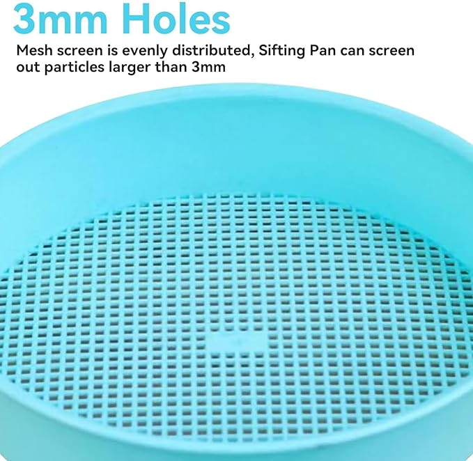 Round Garden Soil Sieve Pan, Gardening Sand Soil Compost Sifter 3mm Tetragonum Hole Soil Sifter Screen Filtering Earth and Stone Tools for Sieve Work of Small Gravel, Soil, Sand(Blue)