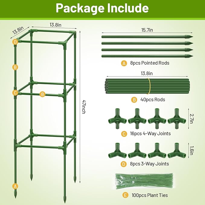 Legigo 2 Pack Square Tomato Cages- 45 Inch Heavy Duty Tomato Trellis for Climbing Plants Outdoor, Tomato Plant Support Stakes Cage Garden Trellis for Garden Raised Garden Bed Cucumbers Vegetables