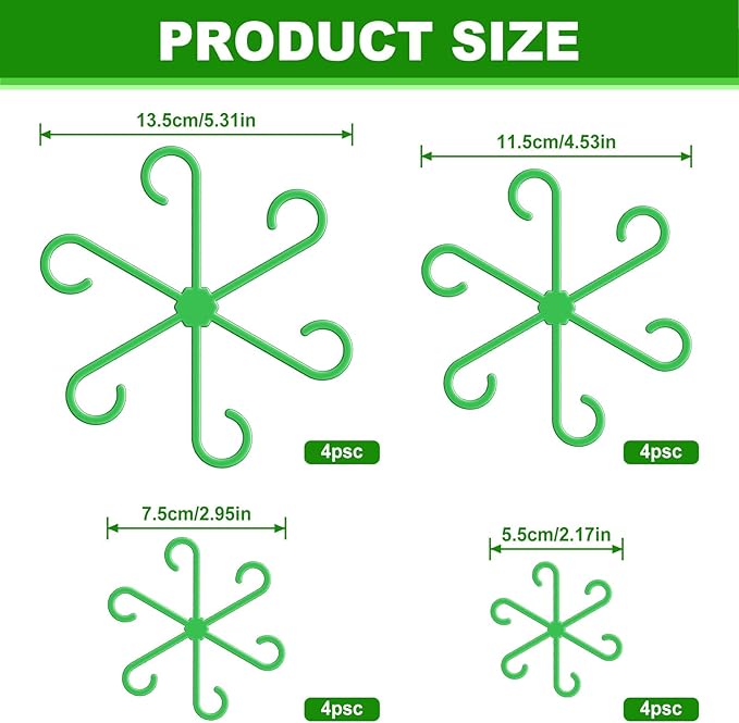 16pcs Plant Stem Support, Plant Support for Indoor Plants, 4 Sizes Climbing Houseplant Stem Supports, Plant Support Rings, Leaf Holders, Indoor Plant Stakes Stabilizer Accessories