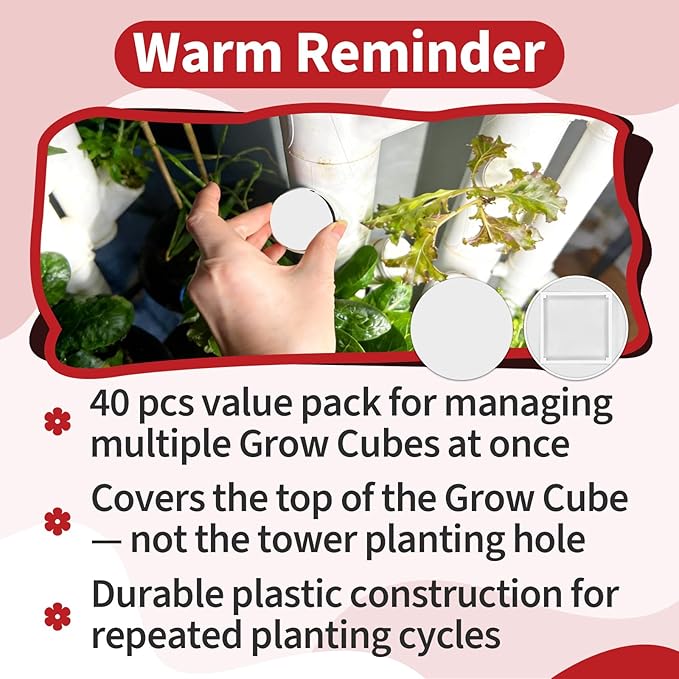 40 Pcs Pod Caps Compatible with Gardyn yPod Hydroponic System, Plastic Hydroponics Pod Caps for Grow Cubes, Light Blocking Cover for Garden Hydroponics Growing System, Reusable Design