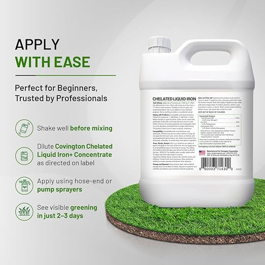 Covington Chelated Liquid Iron Concentrate (32oz) Lawn & Garden Liquid Iron & Nitrogen Supplement for Plants, Shrubs & Trees, Treats Deficiency, Discoloration, Stunted Growth & Root Stress
