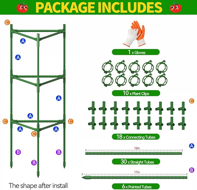 2 Pack Large Tomato Cage for Garden Up to 49" H X 16" W Metal Plant Support Stakes with Clips Triangle Pea Cages Cucumber Trellis for Vegetables Pots Vines Flowers Climbing Plants
