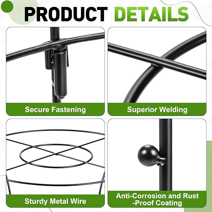 1 Pack Metal Peony Plant Support Cage,32.2" H x 19.2" D Grow Through Flower Support with Wide Top Ring,Bouquet Shape Flower Cage for Peonies Roses and Top-Heavy Blooms