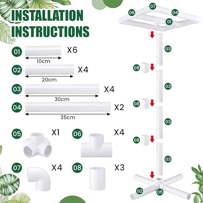 Vicenpal 2 Pcs Dragon Fruit Trellis 14"x14"x50" Cactus Trellis PVC Plant Support for Climbing Plants in Outdoor Gardens Climbing Plant Support Frame Easy Assembly Weatherproof for Vertical Garden