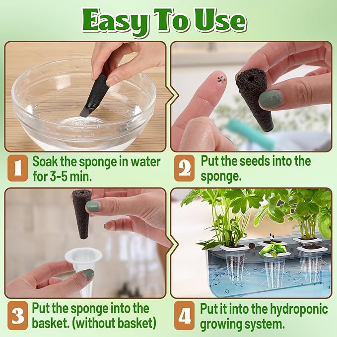 Alphatool 50 Pack Grow Sponges Replacement Compatible with AeroGarden - Starter Pods for Improving Germination Rate Speed, Starting Kit for Hydroponics Growing System