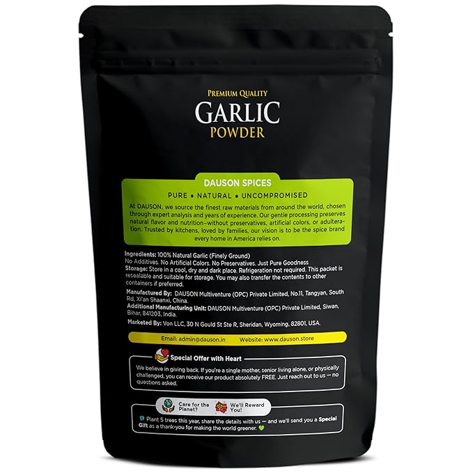 Garlic Powder – 100% Pure & Natural | 0.88 Oz Finely Ground Garlic Root | No Additives or Fillers | Aromatic, Earthy Flavor for Cooking | 25g Sample Available | Kitchen Essential for Global Cuisine