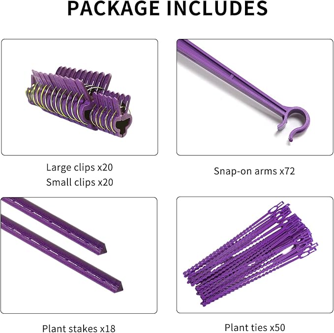 NO Splicing - 5ft Tall Tomato Cage 6-Pack Large Tomato Stakes Garden Plant Stakes Climbing Suports, 40 Clips and Plant Ties Include, Purple