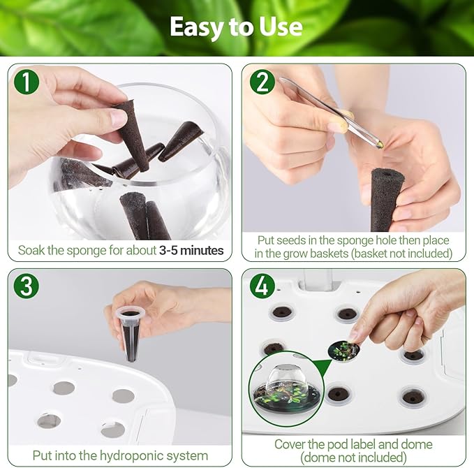 120Pcs Hydroponic Pods Kit, 60 Grow Sponges with 60 Pod Labels, Breathable Replacement Pods Compatible with AeroGarden & Most Hydroponics Growing System, Seed Starter Pods for Indoor Garden