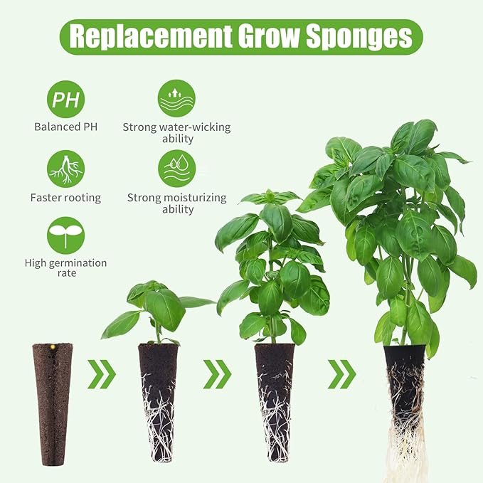 Grow Sponges 50 Pack, Hydroponics Replacement Root Growth Sponges Compatible with Aero Garden iDOO and Most Other Brands