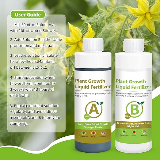 Hydroponic Nutrient Bundle Base A&B, Professional Liquid Fertilizer for Healthy Vegetative & Blooming Plants, Ideal for Hydroponic Systems, 2 * 8oz Bottles