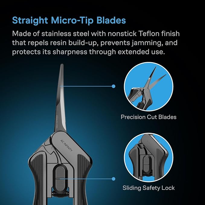 AC Infinity 6.6” Stainless Steel Curved Pruning Shear, Lightweight Ergonomic Design, Curved Precision Blades with Nonstick Teflon Coating for Gardening, Hydroponics, Grow Tents