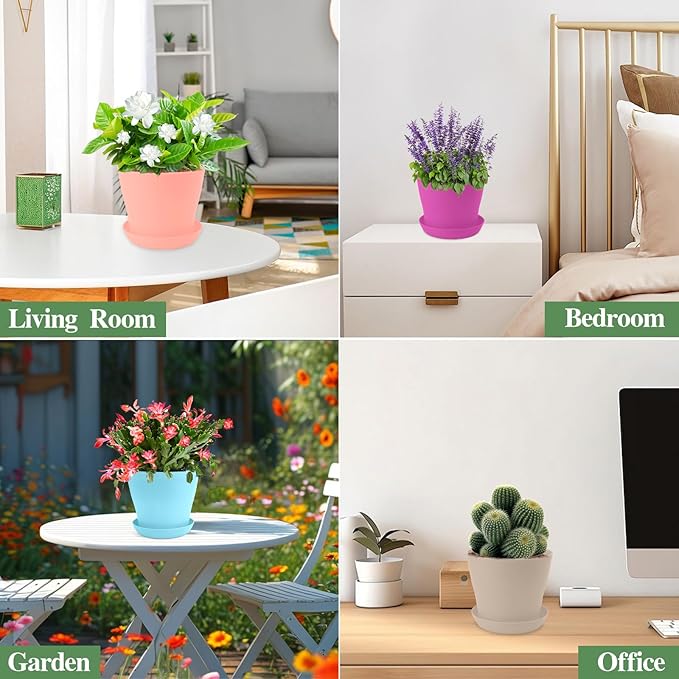 6.7 Inch Plant Pots Indoor Outdoor, 8 Pack Colorful Plant Flower Pots with Drainage Holes and Saucers Plastic Planters Nursery Pots for Garden Plants Flowers Succulents