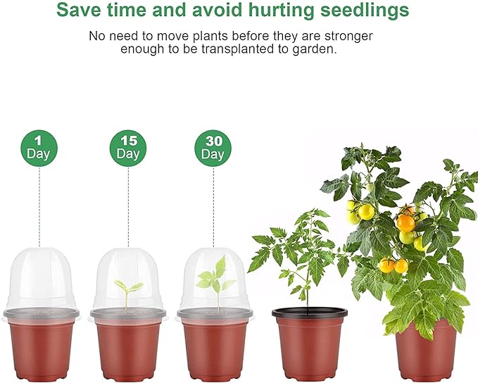 MIXC Plant Nursery Pots with Humidity Dome 4" Soft Transparent Plastic Gardening Pot Planting Containers Cups Planter Small Starter Seed Starting Trays for Seedling with 10pcs Plant Labels，30 Sets