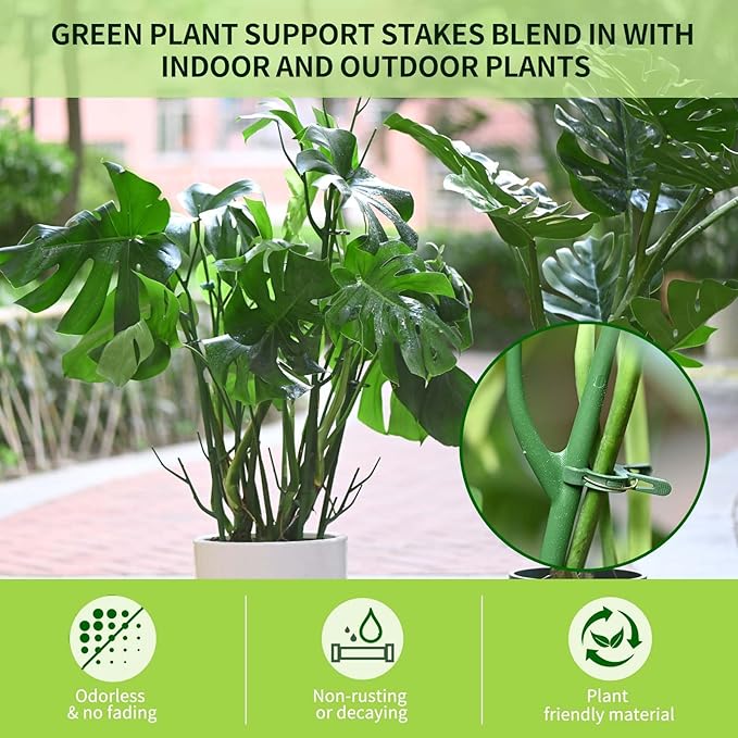 9 Pack Green Plant Support Stakes Plant Stakes for Indoor and Outdoor Plants. 39.37inch Plant Sticks with Extension Poles, Plant Clips,Plant Ties for Potted Monstera Plants, Climbing Plants