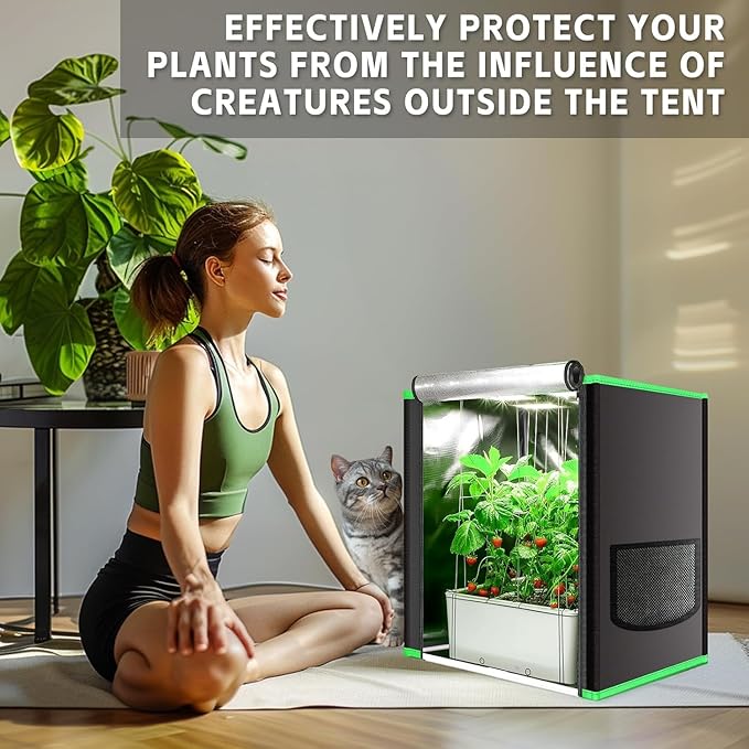 Small Grow Tent for Aerogarden Hydroponics Growing System Indoor 20"x14"x22"High Reflective Mylar Leak-Proof of Light 600D Oxford Fabric for Indoor Plant (Black(with Bottom))