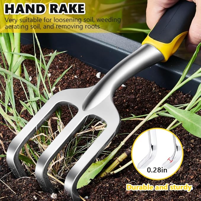 Garden Tool Set, 3 Pcs Heavy Garden Tools, Garden Shovel, Transplant Trowel and Hand Rake with Soft Rubberized Non-Slip Ergonomic Handle for Planting