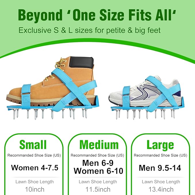 Lawn Aerator Shoes for Grass - Pre-Assembled Grass Aerator Shoes for Lawn - Soil Yard Aerator Tool for Aerating Patio Garden, Blue, Small Size