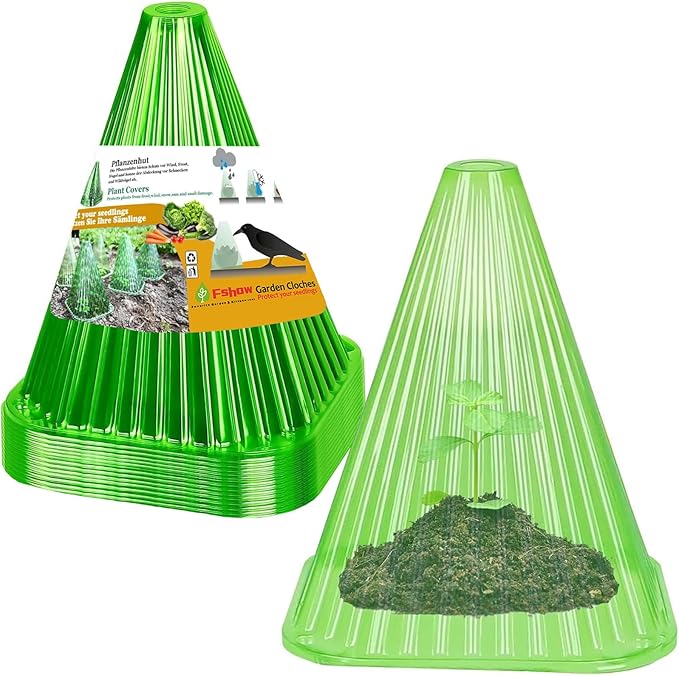 Fshow Garden Cloches,20 Pack Reusable Plant Bell Cover,Bell Jar Cloches for Protection Against Sun, Frost, Snails Etc. (Green)