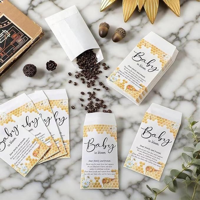 100Pcs Baby in Bloom Seed Packet Wildflower Baby Shower Self Adhesive Envelopes, Small Paper Coin Envelopes Items Stamps Storage Packets for Flower Vegetable Seeds Garden Wedding Gift(Yellow*100PCS)