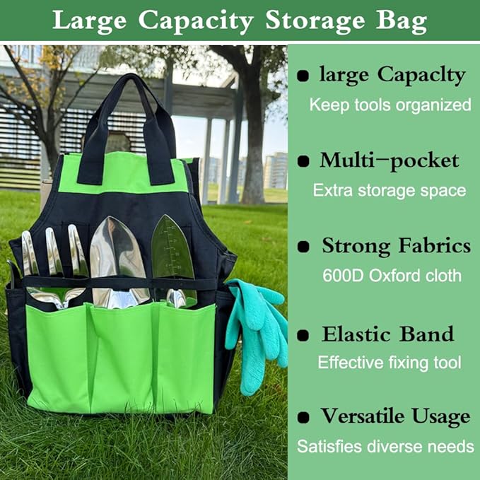 Garden Tool Set, Stainless Steel Gardening Hand Tools, Gardening Supplies Kit, Garden Tools with Fashion and Durable Storage Bag, Ideal Gifts for Women Men (13 Pieces)