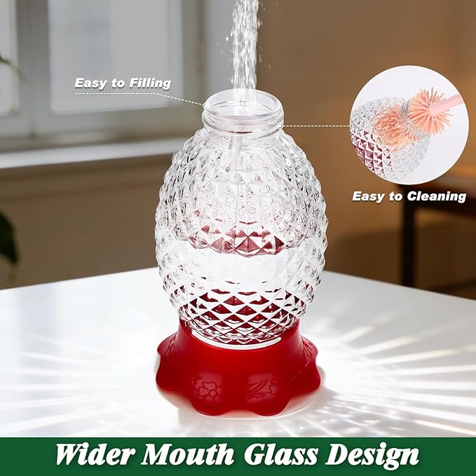 Fchstaer Glass Hummingbird Feeders for Outdoors Hanging Ant and Bee Proof 16OZ 2 Pack Clear Pineapple Humming Bird Feeder with 6 Feeding Ports and Ant Moat Hummingbird Gifts for Women Garden Decor