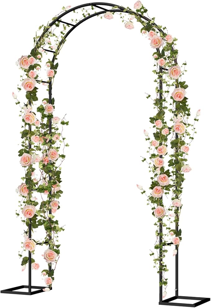 Metal Garden Arch Trellis Arbor, Wedding Arch Stand with Steel Frame,5.3'W * 7.6'H or 7.9'W * 6.3'H Ft,for Garden Arbor Trellis & Climbing Plant, Bridal Party & Ceremony Decorations (Black)