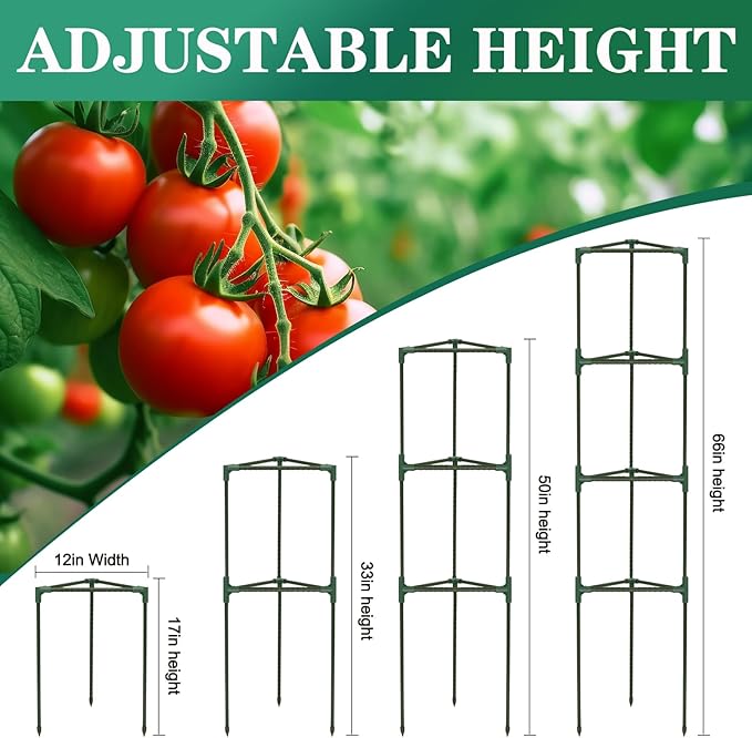 Tomato Cages for Garden,6 Pack 50in Tall Tomato Plant Support Stakes Adjustable Heavy Duty Steel Plant Tower Stakes, Updated Cucumber Trellis Garden Cages for Climbing Plants Vegetable Flowers