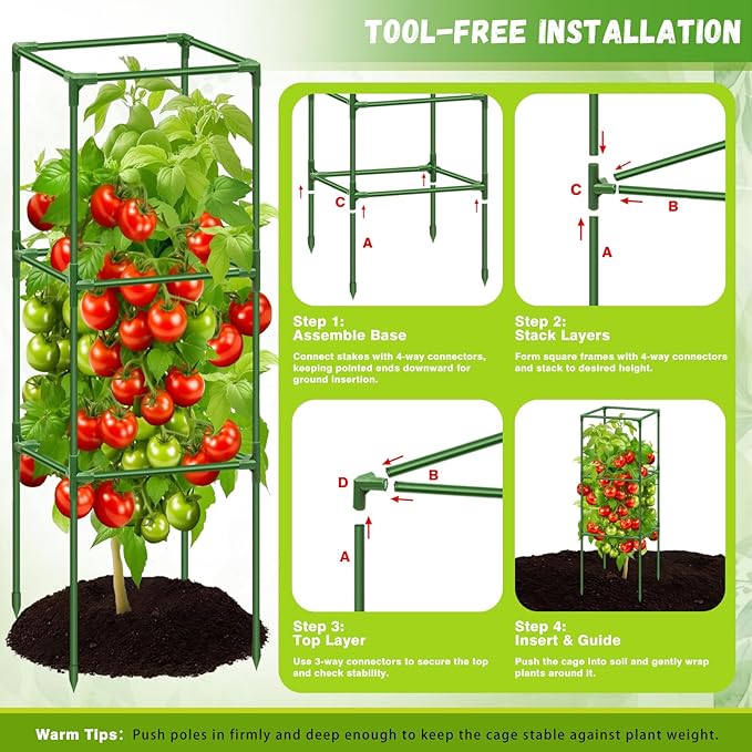 Riare 2 Pack Square Tomato Cages for Garden Plant Support- 45 Inch Heavy Duty Tomato Cage Garden Stakes Tomato Trellis for Climbing Plants Vegetables Flowers Outdoor Indoor