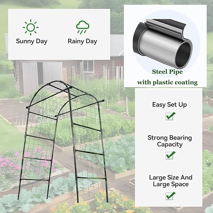 Garden Arch Trellis for Climbing Plants Outdoor 6.7 ft Height Large Tunnel Trellis Support for Vegetables Plant Cucumber Trellis for Garden Raised Bed, Black