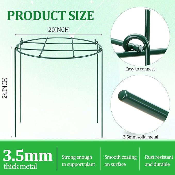 Novabright 1 Pcs 24" H x 20" D Large Peony Cage and Support Grow Through Plant Supports Round Garden Flower Stake Plants Ring Hoop for Outdoor Floral Tomato Vegetable Improve Planting Success Rate