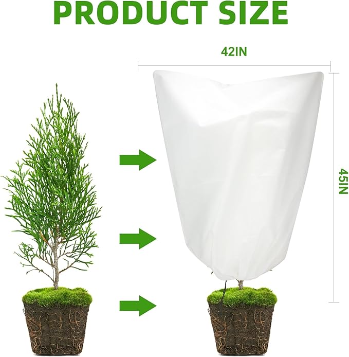 3 Packs Plant Covers Freeze Protection, 42" x 45" 2.25 oz Frost Cloth Plant Freeze Protection Tree Jacket Cover for Outdoor Plants Shrubs Potted, Garden Plant Winter Protection Bags with Drawstring