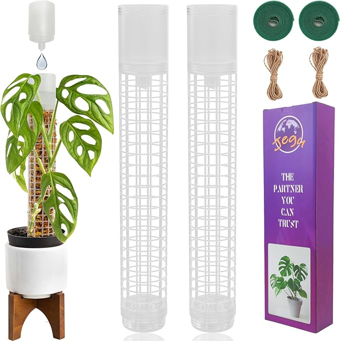 JEGU Self-Watering Moss Pole for Monstera Plant Support, 18.8 Inch Stackable Plastic Moss Pole for Climbing Plants. (2PACK-Lagre)