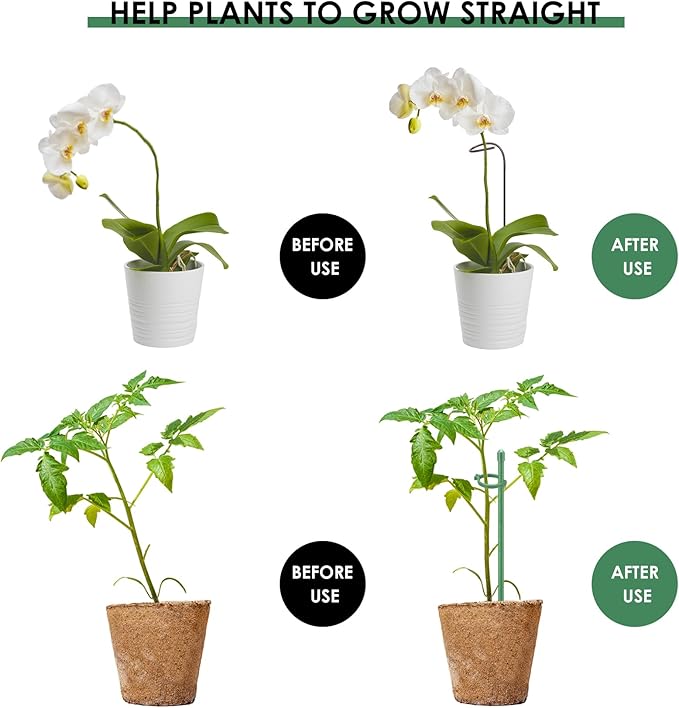 24 Pcs Plant Stakes Kit, 12 Inch Bendable Single Stem Support Stakes with Orchid Clips Connect Rings, Stackable Garden Plant Stick Planter Support Sticks for Potted Plants Flowers Orchid Rose Peony