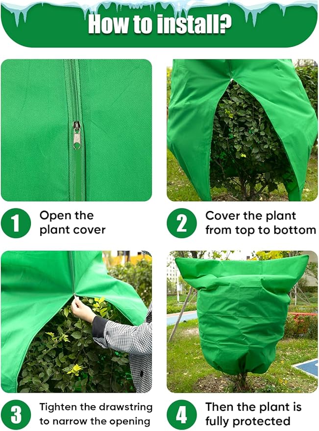 2Pack Winter Plant Covers Freeze Protection - 90" x 63" Extra Large Frost Blankets for Plants Tree Shrubs Cloth Anti-Freeze Protector Drawstring Bags Jacket for Outdoor Plants (3.2 oz/yd²)