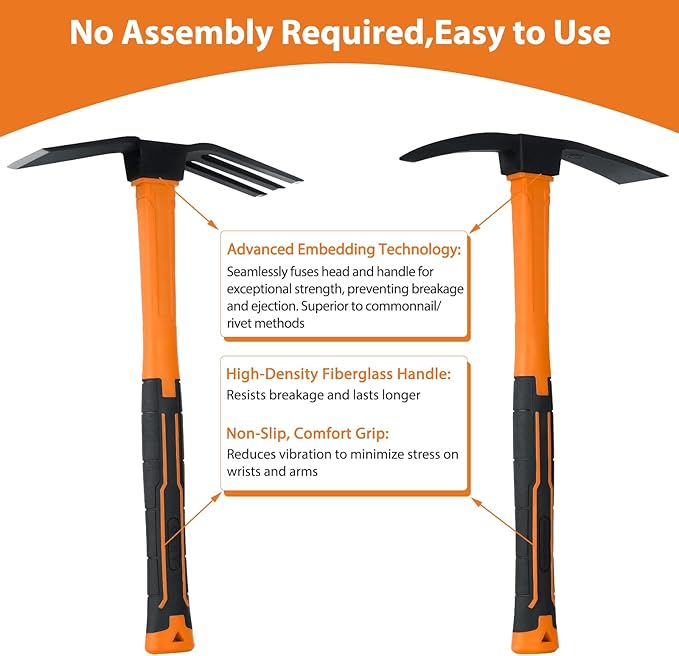 2pcs Garden Tools Comfortable Handle Hoes for Garden Work Carbon Steel Outdoor Tools（Orange）