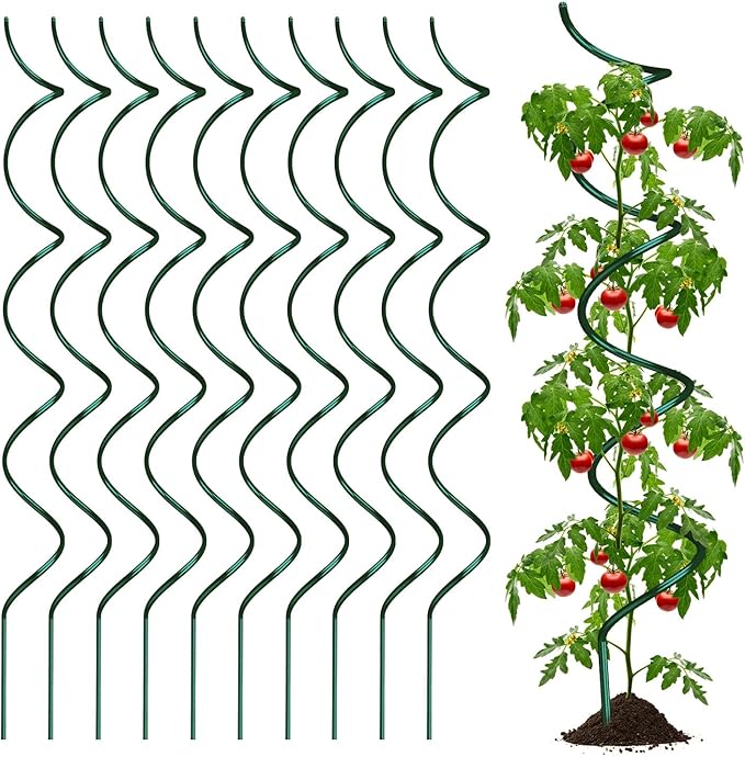58" Plant Supports Spiral Tomato Cages, 10 Pack Metal Twisted Tomato Stakes Climbing Plant Stake Tower Outdoor Indoor