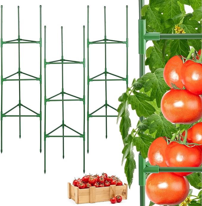 Upgraded Stable Tomato Cages - Durable Tomato Plant Stakes Trellis for Garden, Easy to Assemble, Up to 45Inch, Adjustable Tomato Plant Support for Vertical Climbing Plants Vegetable Flower, 3Pack
