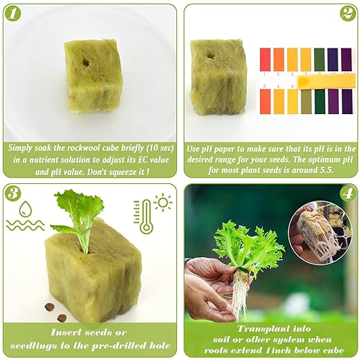 Halatool 2 Inch Rockwool Garden Rockwool Cubes for Hydroponics Rock Wool Planting Cubes for Soilless Cultivation Cuttings Clone Plants Germination Seedlings Start (4 Sheets, 192 Plugs in Total)