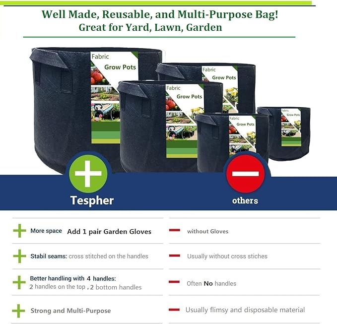 150 Gallon Big Raised Garden Bed Bag (44x24 inch) Large Plant Grow Bag for Potato,Tomato Planter,Herbs Veggies Planter,Flower Bed,Plant Container,Yard Waste,Lawn Debris,Leaf Bag with Gardening Gloves