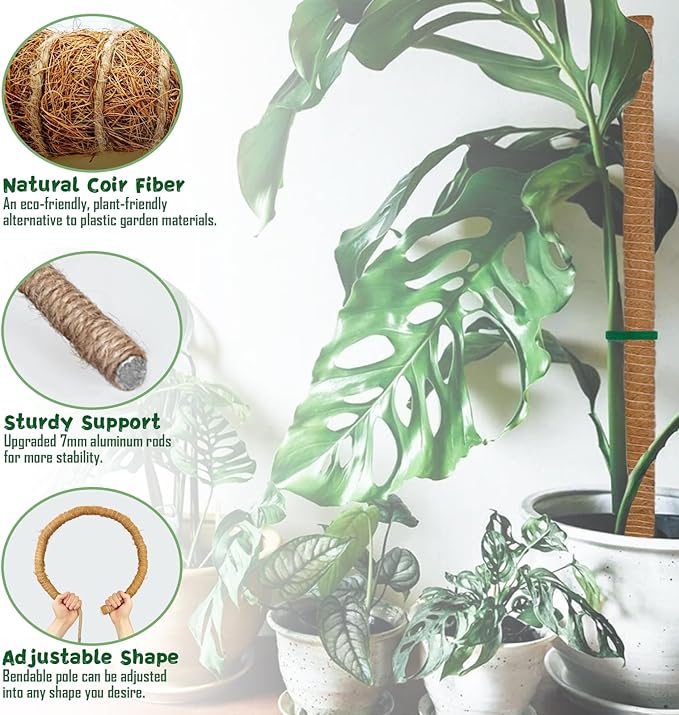 1 Pack 47.24 Inch Bendable Moss Pole for Monstera,120cm Plant Support Moss Sticks Stakes for Climbing Indoor Plants, Pothos & Philodendron - Coir/Coco Plant Trellis for Potted Climbers & Houseplants