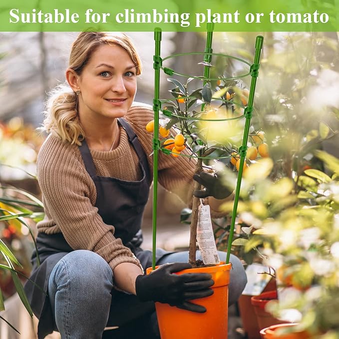 Legigo 6 Pack 24 Inch Plant Support Cages Tomato Cage for Garden- Plant Cages Adjustable Rings, Tomato Plant Support Stakes Trellis for Pots, Peppers, Cucumbers and Flowers with 10 Plant Clips