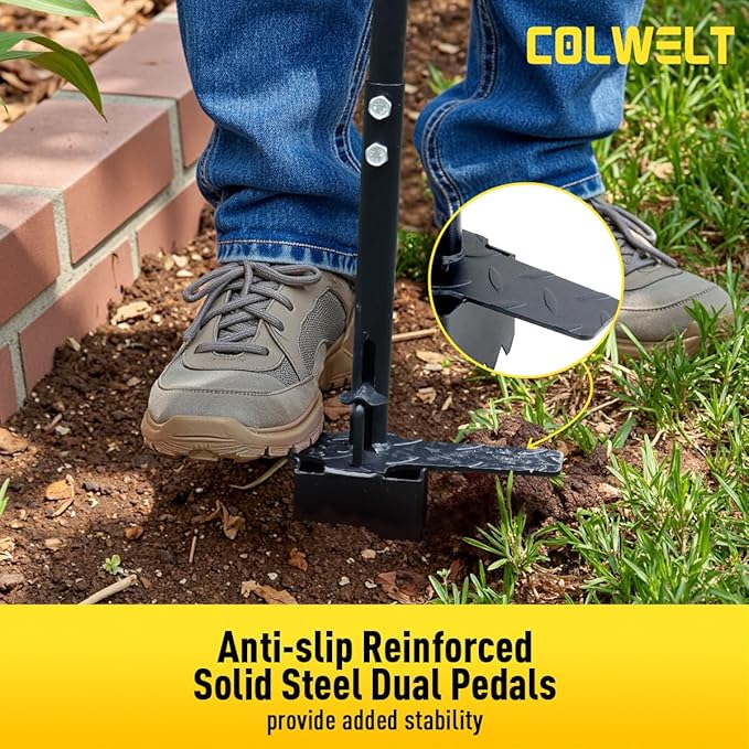Colwelt Sod Plugger Tool 36-INCH, Grass Plug Tool 3 x 3 Square with Serrated Base, Bulb Planter Tool Long Handle with Dual Pedals & Easy Foot Ejector, Sod Turf Cutter for Lawn Planting Grass Repair