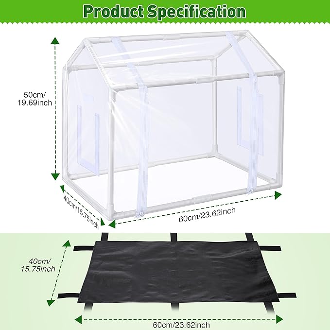 Mini Greenhouse with Potting Mat for Indoor Plant, Heavy Duty Portable Green House with Waterproof Pot Pad for Small Plants, Clear Small Plant Tent for Seed Humidity(White)