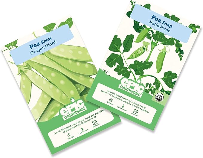 Epic Gardening Pea Seed Bundle - 2 Non-GMO Varieties, Includes Oregon Giant Snow Peas & Patio Pride Snap Peas, Perfect for Snacking, Stir-Fries & Fresh Salads, Ideal for Any Garden