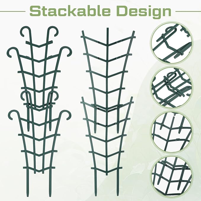 50 Pack Plant Trellis for Pots Garden Trellis for Potted Plants Flower Pots Support Stackable Plastic Mini Holders for Climbing Plants Peas (Sheep Horn and Straight)