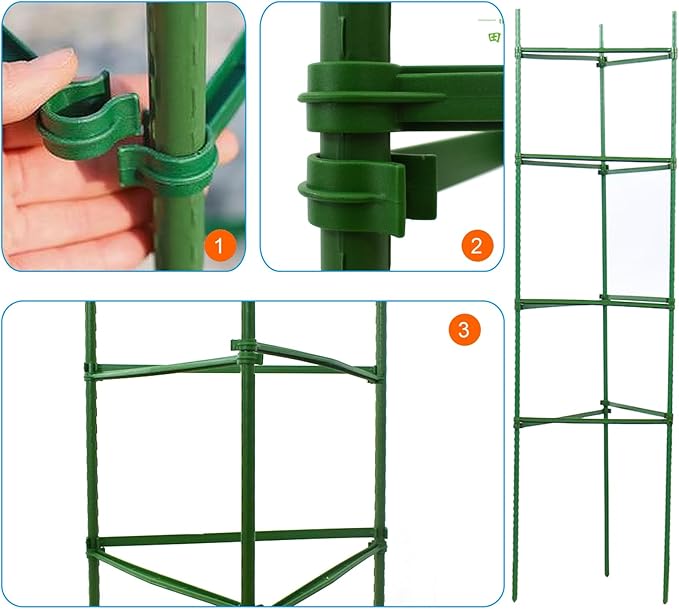 30 PCS Green Stake Arms for Tomato Cage – 11.8" Connectors with 2 Buckles, Plant Support Clips for 11mm Garden Stakes, Ideal for Tomatoes, Cucumbers