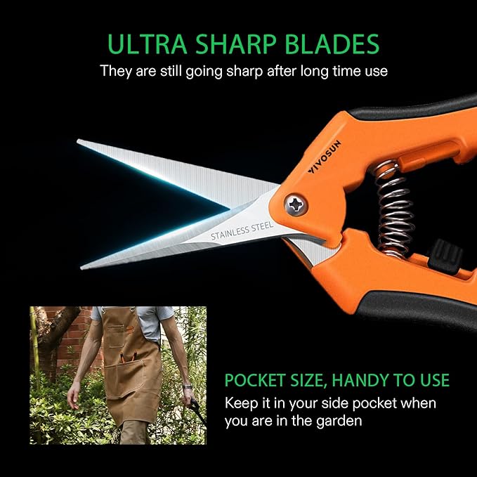VIVOSUN 3-Pack 6.5 Inch Gardening Scissors Hand Pruner Pruning Shear with Straight Stainless Steel Blades Orange
