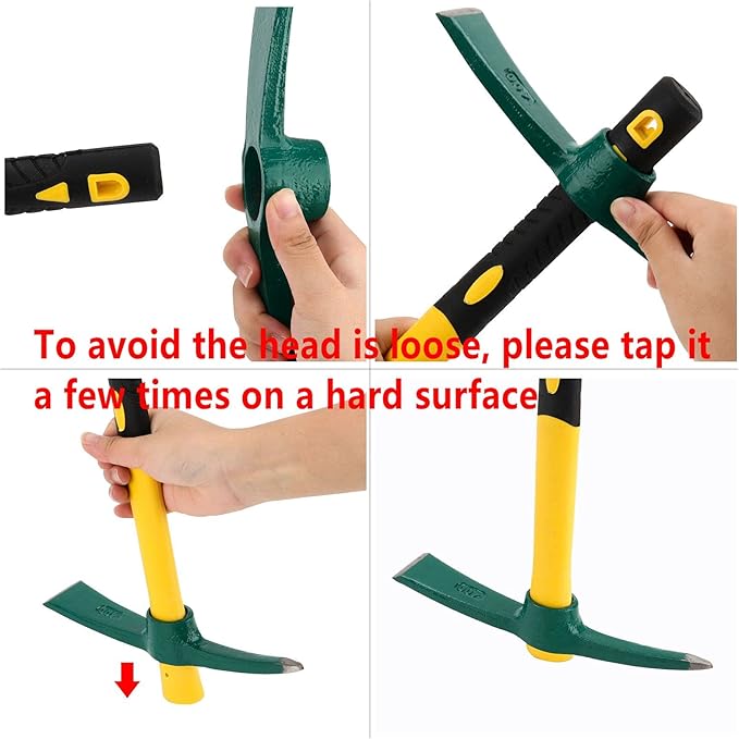 ZOENHOU 15-Inch Solid Pick Mattock, Forged Garden Pick, Weeding Mattock Hoe Agriculture Hand Tools with Heavy-Duty Fiberglass Handle for Weeding Cultivating Camping or Prospecting