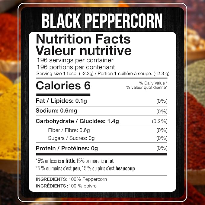 Fresh Finest Black Peppercorns 14.8oz - Premium Quality Whole Black Pepper - All-Natural, Non-GMO, Gluten-Free, Kosher - Perfect for Grinders, Cooking, and Seasoning