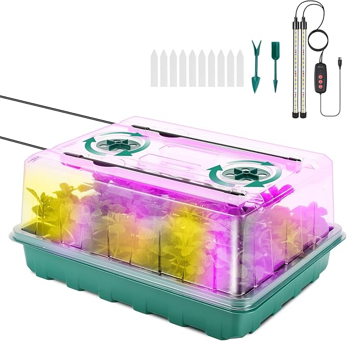 Eglotes Seed Starter Tray with Grow Light, Seed Starter Kit with Adjustable Humidity Dome, Seed Starting Trays Plant Starter Kit for Seeds Growing Starting, Indoor Gardening (1 PCS with Grow Light)